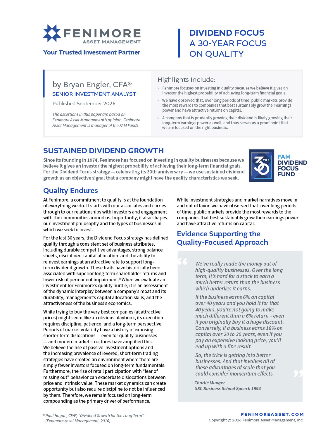 Dividend Focus: A 30-Year Focus on Quality
